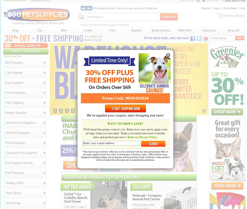 1800 pet supplies clearance coupon