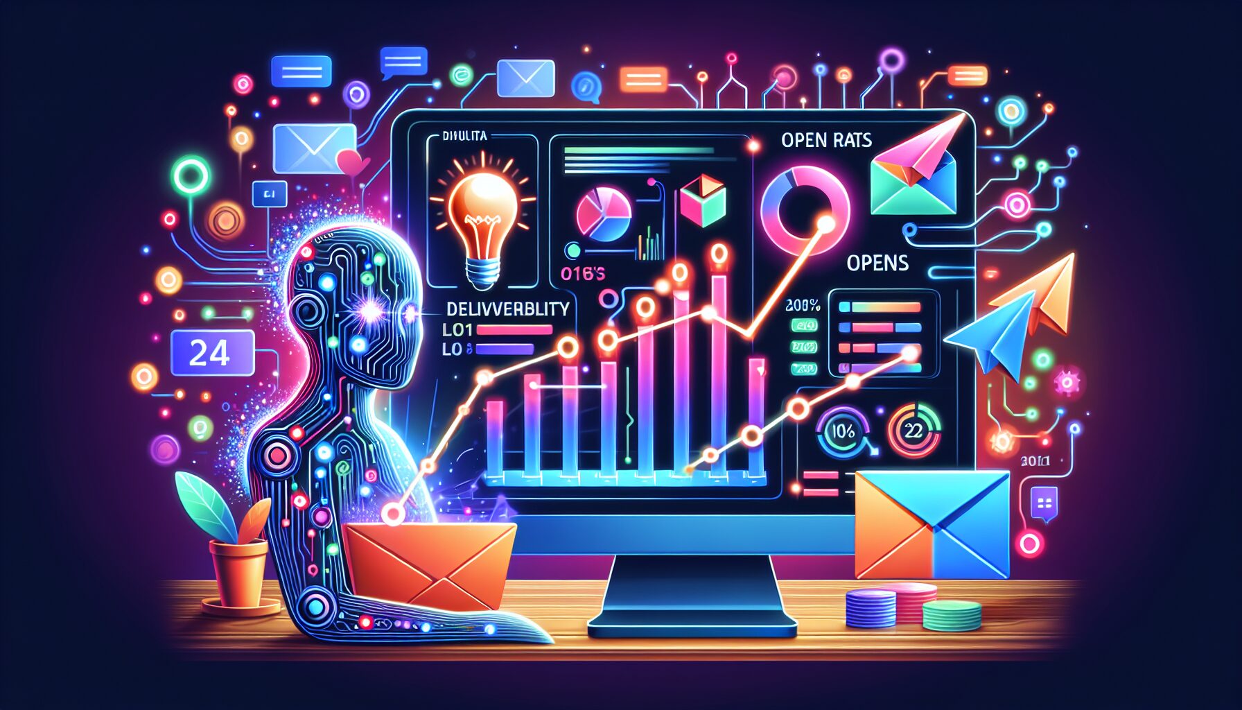 Illustration showcasing AI's role in improving email deliverability and open rates.