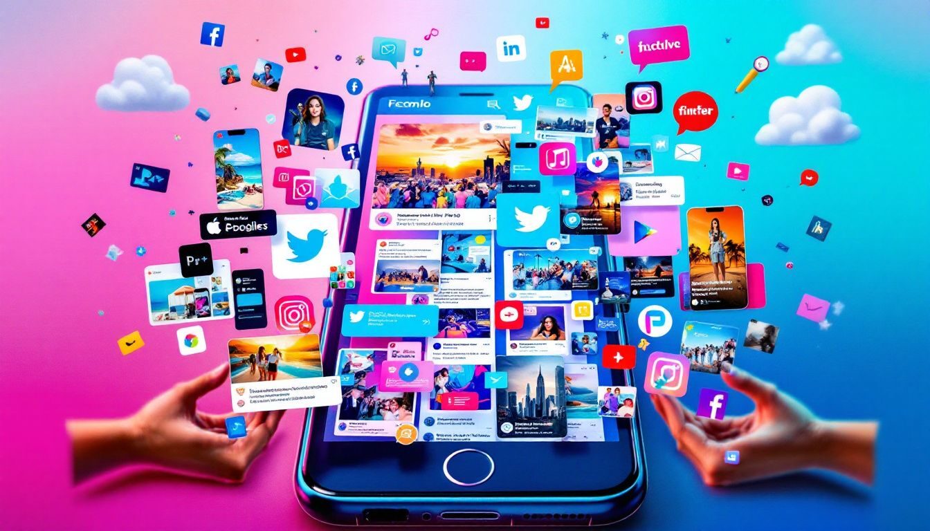 A collage of social media platforms showcasing their role in creating FOMO among users.