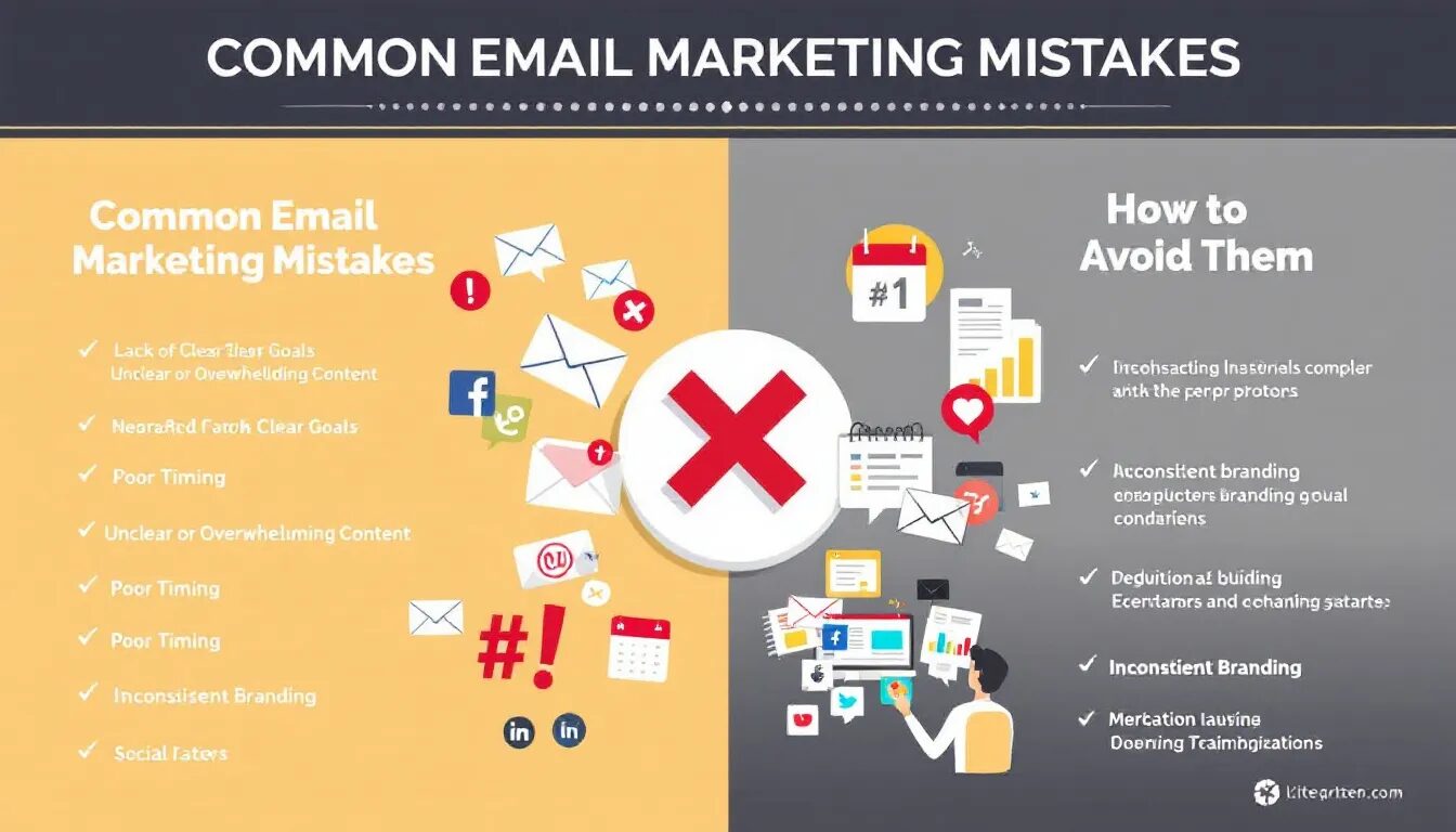 An infographic illustrating common email marketing mistakes and how to avoid them.