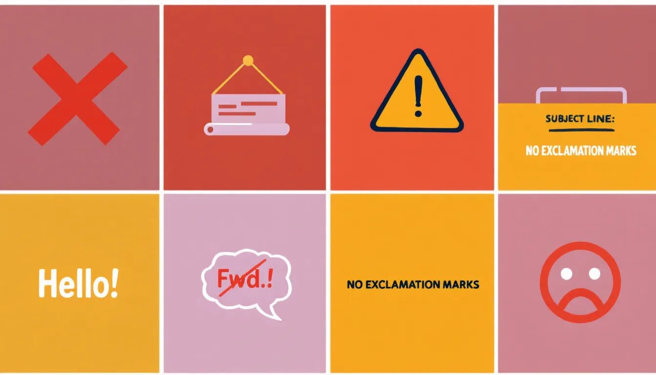 An illustration of common mistakes to avoid in email subject lines.
