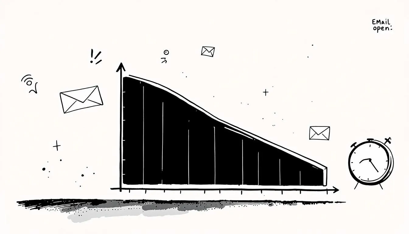 A graph depicting the decline of open rates in email marketing campaigns.