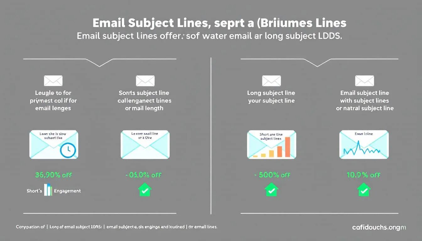 An image illustrating the myth that short subject lines always perform better, with various email subject lines displayed in different lengths.