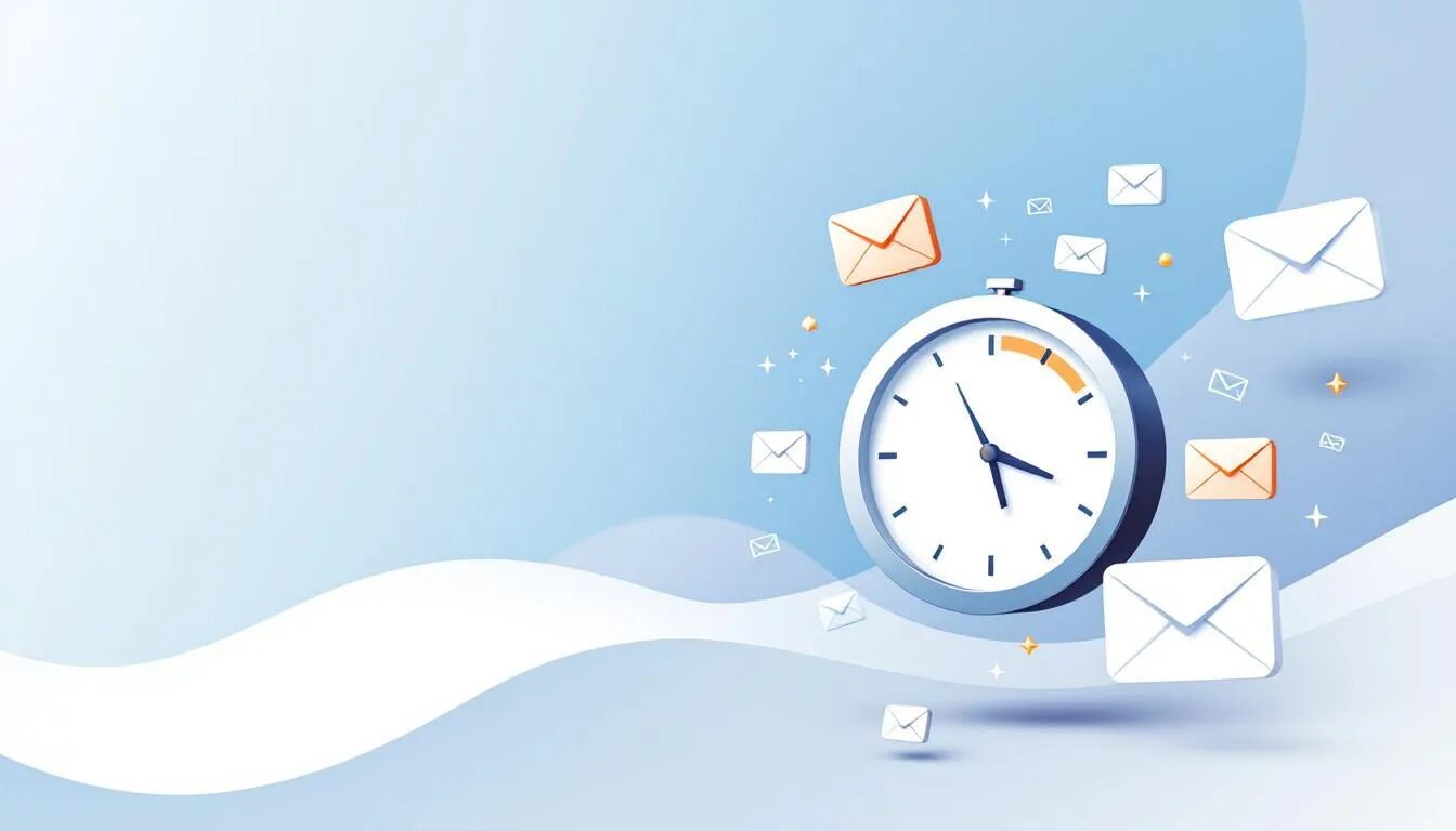 An illustration depicting the myth that sending emails at specific times guarantees higher open rates, showing a clock and email icons.