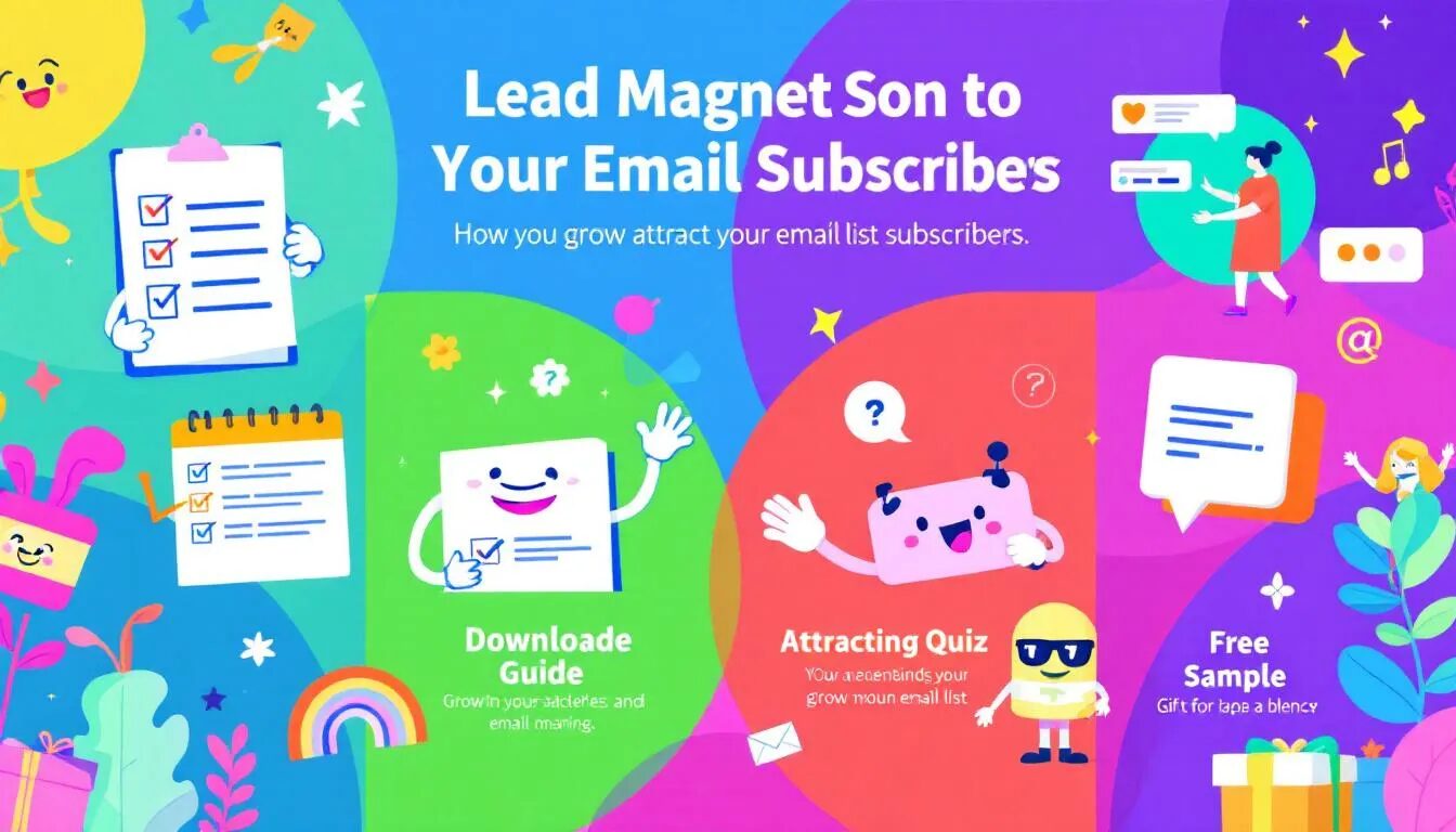 An illustration showing various lead magnets to attract potential subscribers.