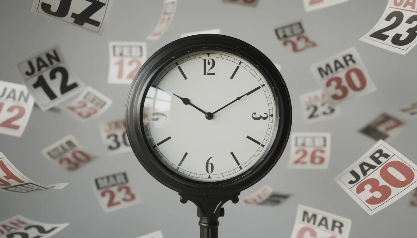 The image depicts a clock with calendar pages flying off in the background, symbolizing the urgency and time-sensitive nature of effective email marketing campaigns. This visual emphasizes the importance of timely marketing messages and customer engagement in a successful email marketing strategy.
