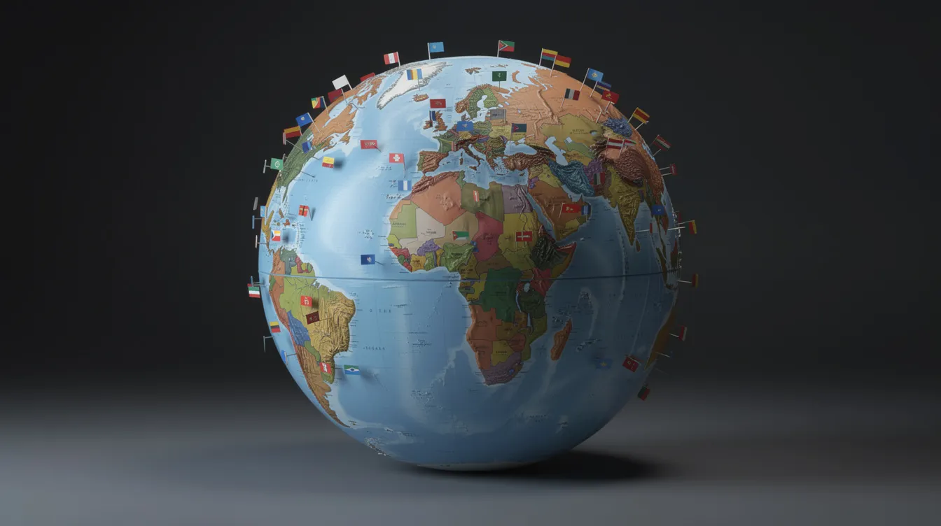 The image features a globe adorned with small flag pins strategically placed on various continents, symbolizing a global outreach strategy for email marketing campaigns. This visual representation highlights the importance of targeting specific audiences and engaging potential and existing customers through effective email marketing efforts.