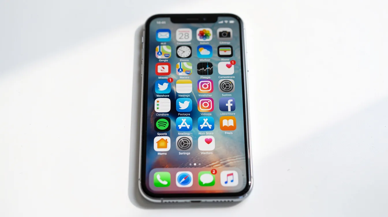 The image shows a smartphone screen filled with vibrant social media app icons arranged neatly in a grid format, representing various platforms where users can create and manage social media posts and engage with their audience. This central hub of applications is essential for marketing teams and small businesses to optimize their scheduling tools and connect with clients effectively.